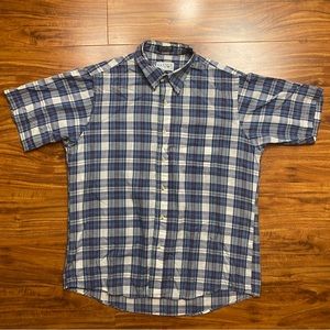 3/$25 Harbor View Mens Blue Plaid Single Needle Short Sleeve Button Shirt Size L